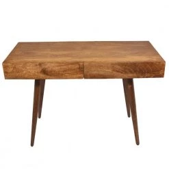 Brown Mango Wood Writing Desk with 2-Drawers and Tapered Legs by The Urban Port