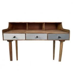 41.5 in. W Brown 3-Drawer Writing Desk with Elevated Shelf and Detachable Legs by The Urban Port