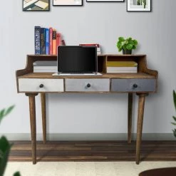 41.5 in. W Brown 3-Drawer Writing Desk with Elevated Shelf and Detachable Legs by The Urban Port -The Urban Port Sales brown the urban port writing desks upt 233498 fa 1000