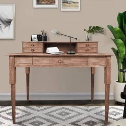 23.5 in. H W Rectangular Walnut Brown 5-Drawer Wooden Home Office Study Writing Desk with Detachable Legs by The Urban Port -The Urban Port Sales brown the urban port writing desks upt 236580 31 1000