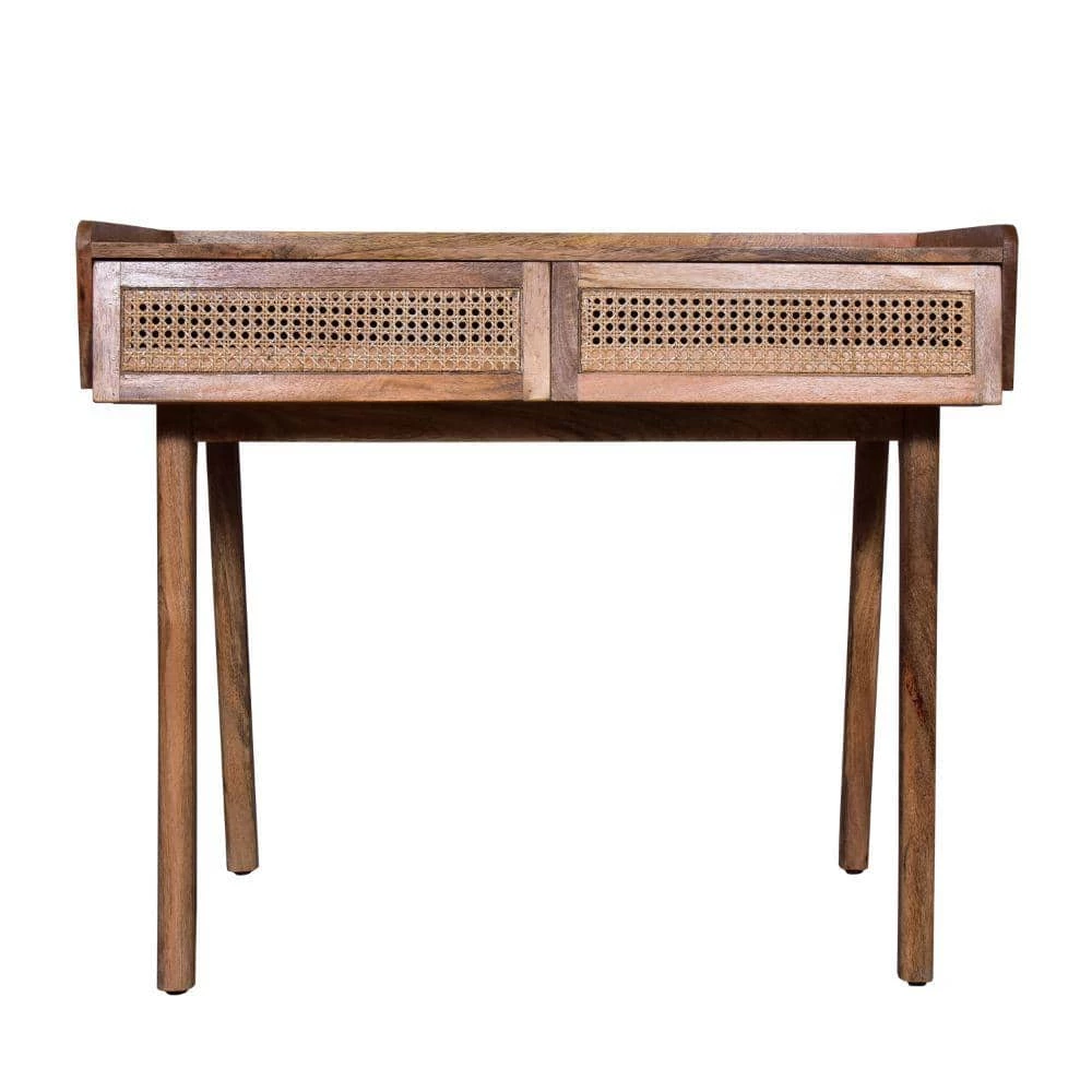 39 in. W Oak Brown Wooden Farmhouse Writing Desk with 2 Drawers and Wooden Frame by The Urban Port 8 39 in. W Oak Brown Wooden Farmhouse Writing Desk with 2 Drawers and Wooden Frame by The Urban Port - Image 8