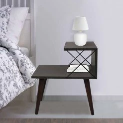 19.7 in. Charcoal Gray and Brown 21.7 in. Rectangular Wooden 2-Tier Nightstand Side Table with Crossed Metal Bar Frame by The Urban Port -The Urban Port Sales charcoal gray and brown the urban port nightstands upt 272768 31 1000