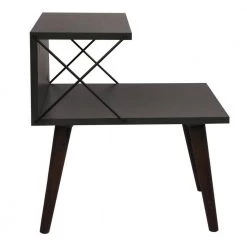 19.7 in. Charcoal Gray and Brown 21.7 in. Rectangular Wooden 2-Tier Nightstand Side Table with Crossed Metal Bar Frame by The Urban Port