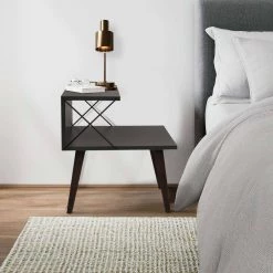 19.7 in. Charcoal Gray and Brown 21.7 in. Rectangular Wooden 2-Tier Nightstand Side Table with Crossed Metal Bar Frame by The Urban Port -The Urban Port Sales charcoal gray and brown the urban port nightstands upt 272768 77 1000