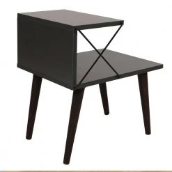 19.7 in. Charcoal Gray and Brown 21.7 in. Rectangular Wooden 2-Tier Nightstand Side Table with Crossed Metal Bar Frame by The Urban Port -The Urban Port Sales charcoal gray and brown the urban port nightstands upt 272768 c3 1000
