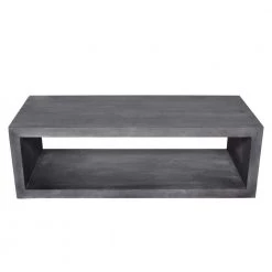 58 in. L Charcoal Gray Rectangular Cube Shape Wooden Coffee Table with Open Bottom Shelf by The Urban Port