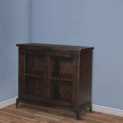 Industrial Dark Brown Storage Cabinet with 2-Mesh Design Doors and Wooden Frame by The Urban Port -The Urban Port Sales dark brown the urban port accent cabinets upt 263257 76 1000