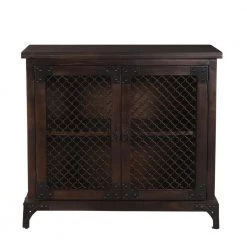 Industrial Dark Brown Storage Cabinet with 2-Mesh Design Doors and Wooden Frame by The Urban Port -The Urban Port Sales dark brown the urban port accent cabinets upt 263257 c3 1000