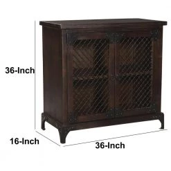 Industrial Dark Brown Storage Cabinet with 2-Mesh Design Doors and Wooden Frame by The Urban Port -The Urban Port Sales dark brown the urban port accent cabinets upt 263257 fa 1000
