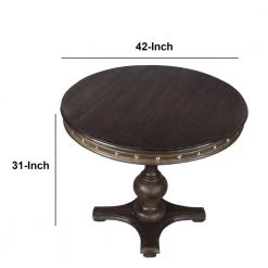 42 In. L Dark Brown Round Wooden Farmhouse Dining Table with Rivets Accent and Turned Pedestal Base by The Urban Port -The Urban Port Sales dark brown the urban port kitchen dining tables upt 215752 44 1000