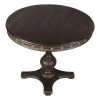 42 In. L Dark Brown Round Wooden Farmhouse Dining Table with Rivets Accent and Turned Pedestal Base by The Urban Port