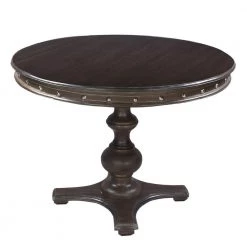 42 In. L Dark Brown Round Wooden Farmhouse Dining Table with Rivets Accent and Turned Pedestal Base by The Urban Port -The Urban Port Sales dark brown the urban port kitchen dining tables upt 215752 c3 1000