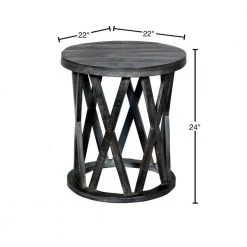 22 in. Dark Gray Farmhouse Style Round Wooden End Table with Airy Design Base by The Urban Port -The Urban Port Sales dark gray the urban port end side tables upt 195129 40 1000