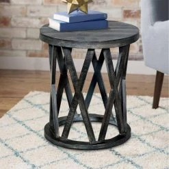 22 in. Dark Gray Farmhouse Style Round Wooden End Table with Airy Design Base by The Urban Port -The Urban Port Sales dark gray the urban port end side tables upt 195129 76 1000