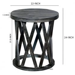 22 in. Dark Gray Farmhouse Style Round Wooden End Table with Airy Design Base by The Urban Port -The Urban Port Sales dark gray the urban port end side tables upt 195129 fa 1000