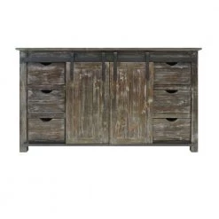 19 in. Distressed Brown Rectangular Wooden Console with Barn Style Sliding Door Storage by The Urban Port