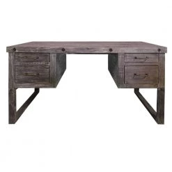 26 in. W Distressed Brown 4-Drawer Wooden Home Office Writing Desk with Sled Leg Support by The Urban Port