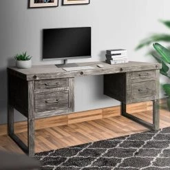 26 in. W Distressed Brown 4-Drawer Wooden Home Office Writing Desk with Sled Leg Support by The Urban Port -The Urban Port Sales distressed gray the urban port writing desks upt 233116 fa 1000