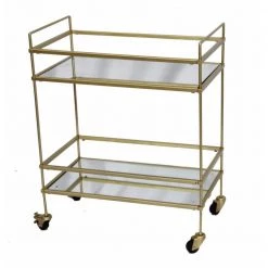Gold Bar Wine Tea Serving Cart With 2-Tempered Glass Shelves by The Urban Port