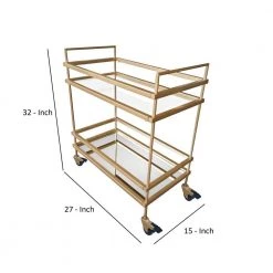 Gold Bar Wine Tea Serving Cart With 2-Tempered Glass Shelves by The Urban Port -The Urban Port Sales gold the urban port bar carts upt 71700 fa 1000