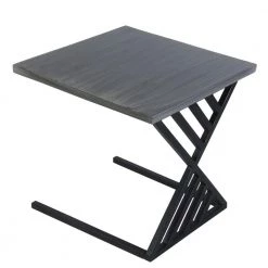 Industrial Gray and Black Metal Frame End Table with Square Wood Top C-Shaped by The Urban Port