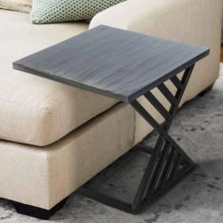 Industrial Gray and Black Metal Frame End Table with Square Wood Top C-Shaped by The Urban Port -The Urban Port Sales gray and black the urban port c tables upt 263761 76 1000