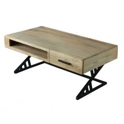 20 in. L Gray and Black Industrial Mango Wood Coffee Table with 1 Drawer and Tubular Metal Frame by The Urban Port