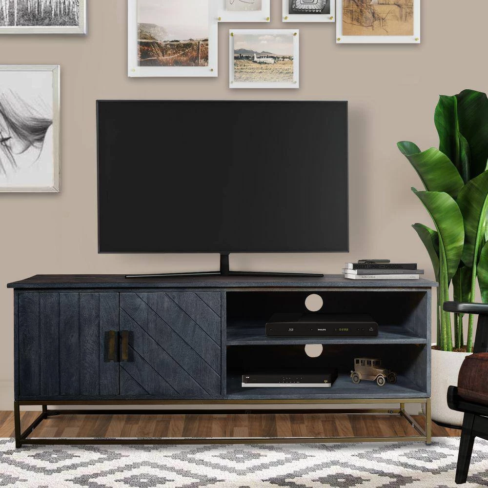 53 in. Gray Plank Design 2-Door Mango Wood TV Media Cabinet with Metal Base Fits TV's up to 50 in. by The Urban Port 8 53 in. Gray Plank Design 2-Door Mango Wood TV Media Cabinet with Metal Base Fits TV's up to 50 in. by The Urban Port - Image 8