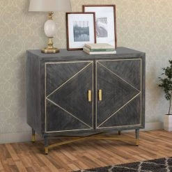 Rustic Style Gray and Gold Mango Wood Cabinet with Dual Door Storage by The Urban Port -The Urban Port Sales gray and gold the urban port accent cabinets upt 195274 1d 1000