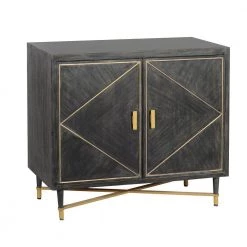 Rustic Style Gray and Gold Mango Wood Cabinet with Dual Door Storage by The Urban Port