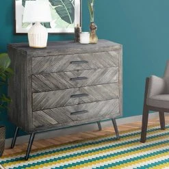 4-Drawer Gray Chevron Pattern Wooden Accent Dresser Chest with Angled Metal Legs 15 in. L x 29 in. W x 33 in. H by The Urban Port -The Urban Port Sales gray the urban port chest of drawers upt 230855 fa 1000