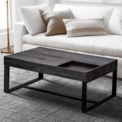 23 in. L Gray and Black Rectangular Wooden Coffee Table with Hidden Storage and Metal Sled Base by The Urban Port -The Urban Port Sales gray the urban port coffee tables upt 266261 31 1000