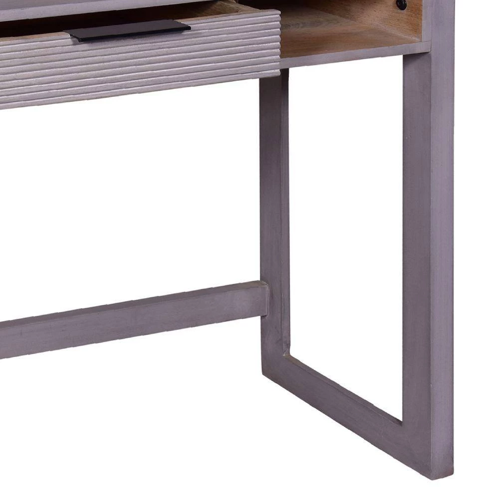 15 In. Gray Mango Wood Minimalist Rectangular Single Drawer Entryway Console Table Desk with Textured Groove Lines by The Urban Port 5 15 In. Gray Mango Wood Minimalist Rectangular Single Drawer Entryway Console Table Desk with Textured Groove Lines by The Urban Port - Image 5