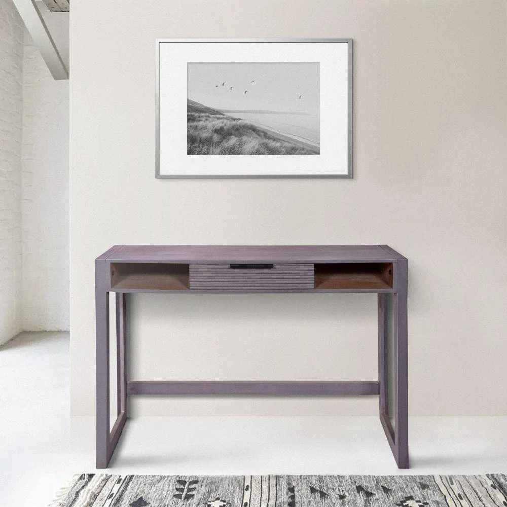15 In. Gray Mango Wood Minimalist Rectangular Single Drawer Entryway Console Table Desk with Textured Groove Lines by The Urban Port 10 15 In. Gray Mango Wood Minimalist Rectangular Single Drawer Entryway Console Table Desk with Textured Groove Lines by The Urban Port - Image 10