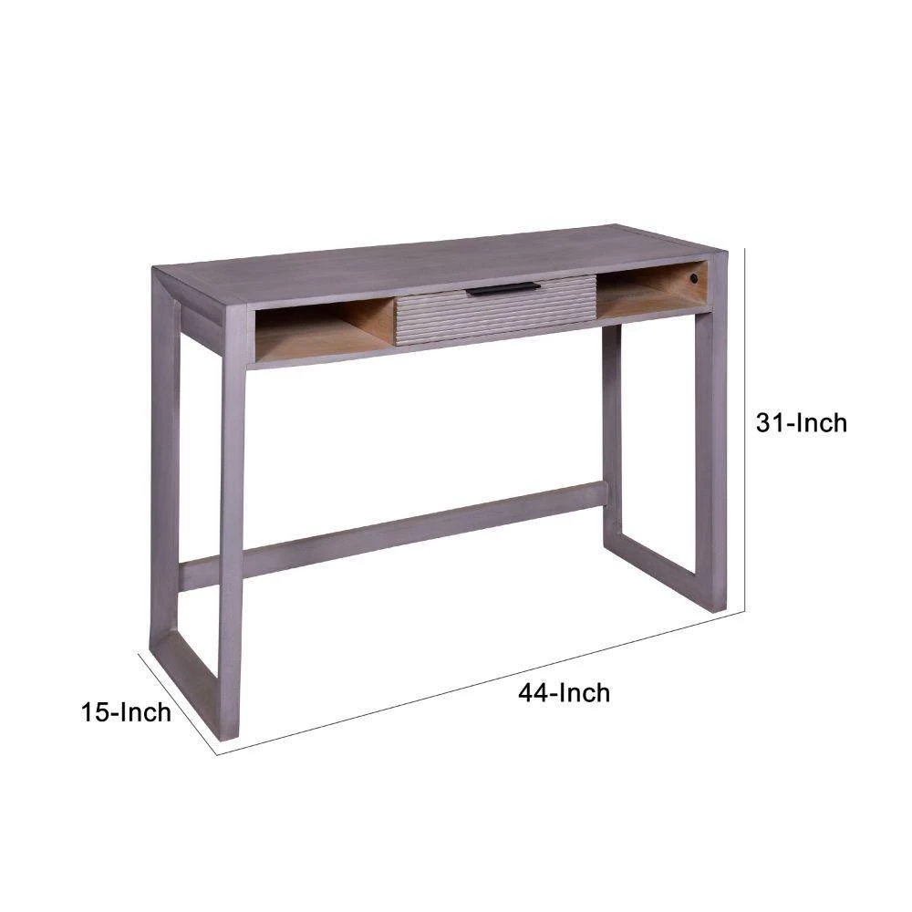 15 In. Gray Mango Wood Minimalist Rectangular Single Drawer Entryway Console Table Desk with Textured Groove Lines by The Urban Port 6 15 In. Gray Mango Wood Minimalist Rectangular Single Drawer Entryway Console Table Desk with Textured Groove Lines by The Urban Port - Image 6