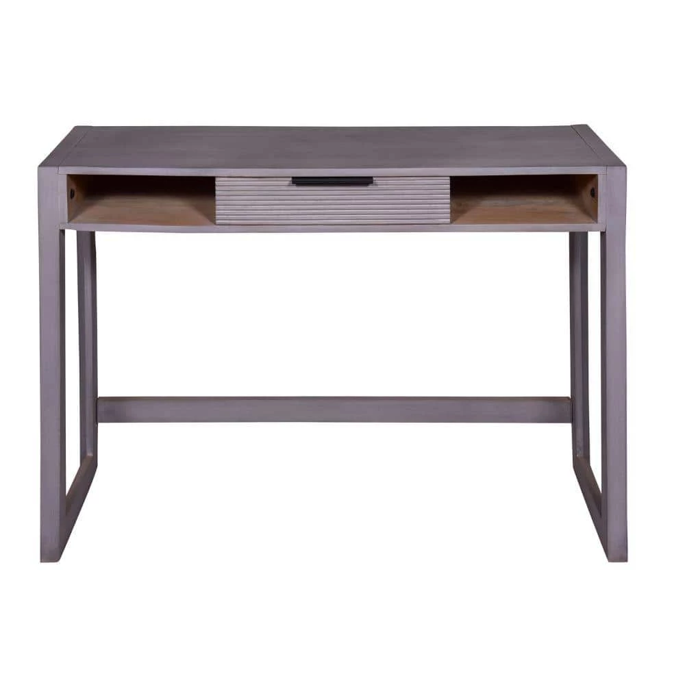 15 In. Gray Mango Wood Minimalist Rectangular Single Drawer Entryway Console Table Desk with Textured Groove Lines by The Urban Port 1 15 In. Gray Mango Wood Minimalist Rectangular Single Drawer Entryway Console Table Desk with Textured Groove Lines by The Urban Port