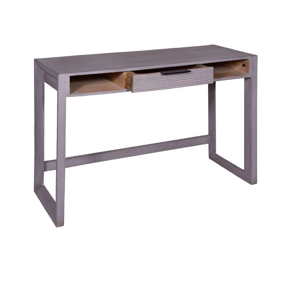 15 In. Gray Mango Wood Minimalist Rectangular Single Drawer Entryway Console Table Desk with Textured Groove Lines by The Urban Port 3 15 In. Gray Mango Wood Minimalist Rectangular Single Drawer Entryway Console Table Desk with Textured Groove Lines by The Urban Port - Image 3