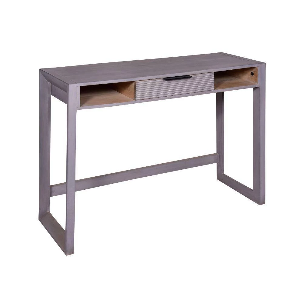 15 In. Gray Mango Wood Minimalist Rectangular Single Drawer Entryway Console Table Desk with Textured Groove Lines by The Urban Port 2 15 In. Gray Mango Wood Minimalist Rectangular Single Drawer Entryway Console Table Desk with Textured Groove Lines by The Urban Port - Image 2