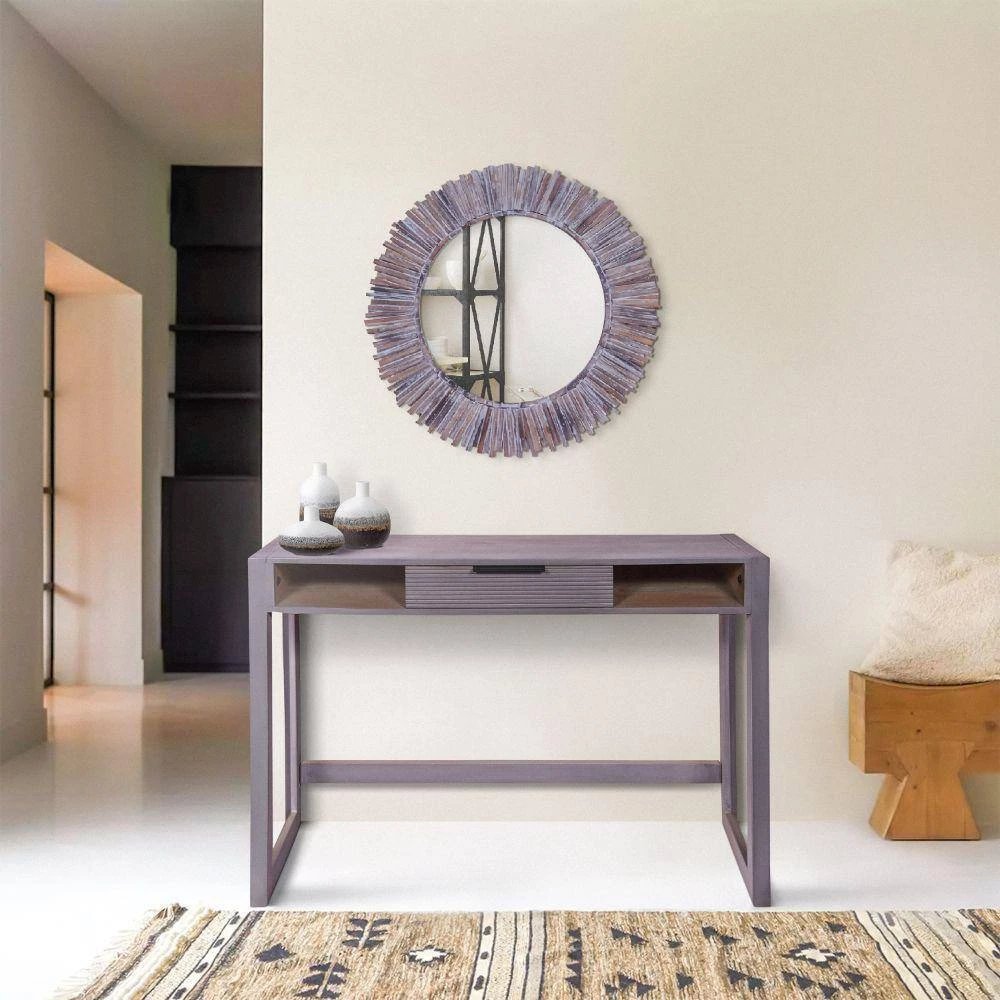 15 In. Gray Mango Wood Minimalist Rectangular Single Drawer Entryway Console Table Desk with Textured Groove Lines by The Urban Port 7 15 In. Gray Mango Wood Minimalist Rectangular Single Drawer Entryway Console Table Desk with Textured Groove Lines by The Urban Port - Image 7