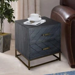 17.7 in. 2-Drawer Gray Mango Wood Rectangle Bedside Table with Tubular Metal Base by The Urban Port -The Urban Port Sales gray the urban port end side tables upt 237996 31 1000