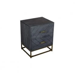 17.7 in. 2-Drawer Gray Mango Wood Rectangle Bedside Table with Tubular Metal Base by The Urban Port