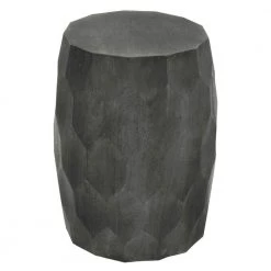 12 in. Gray Round End Table with Geometric Carved Pattern and Wooden Frame by The Urban Port