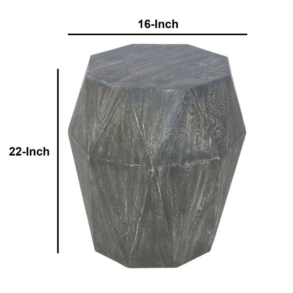 Ashton 16 in. Rustic Gray Octagonal Mango Wood Side End Table with Faceted and Chiseled Edges by The Urban Port 9 Ashton 16 in. Rustic Gray Octagonal Mango Wood Side End Table with Faceted and Chiseled Edges by The Urban Port - Image 9