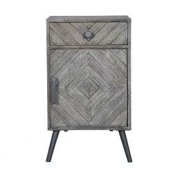 1-Drawer Gray Chevron Pattern Wooden Bedside Accent Nightstand with Door Storage 13 in. L x 15 in. W x 26.5 in. H by The Urban Port