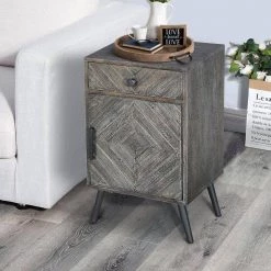 1-Drawer Gray Chevron Pattern Wooden Bedside Accent Nightstand with Door Storage 13 in. L x 15 in. W x 26.5 in. H by The Urban Port -The Urban Port Sales gray the urban port nightstands upt 230849 76 1000