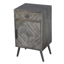 1-Drawer Gray Chevron Pattern Wooden Bedside Accent Nightstand with Door Storage 13 in. L x 15 in. W x 26.5 in. H by The Urban Port -The Urban Port Sales gray the urban port nightstands upt 230849 c3 1000