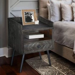 1-Drawer Gray Raised Top Wooden Nightstand 15 in. L x 18 in. W x 25 in. H by The Urban Port -The Urban Port Sales gray the urban port nightstands upt 230851 31 1000