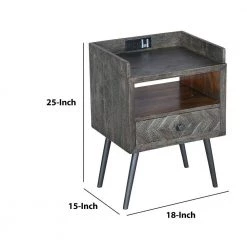 1-Drawer Gray Raised Top Wooden Nightstand 15 in. L x 18 in. W x 25 in. H by The Urban Port -The Urban Port Sales gray the urban port nightstands upt 230851 44 1000