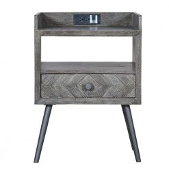 1-Drawer Gray Raised Top Wooden Nightstand 15 in. L x 18 in. W x 25 in. H by The Urban Port