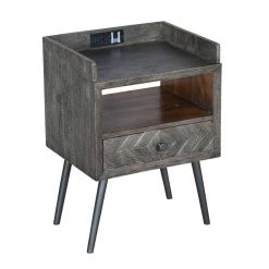 1-Drawer Gray Raised Top Wooden Nightstand 15 in. L x 18 in. W x 25 in. H by The Urban Port -The Urban Port Sales gray the urban port nightstands upt 230851 c3 1000